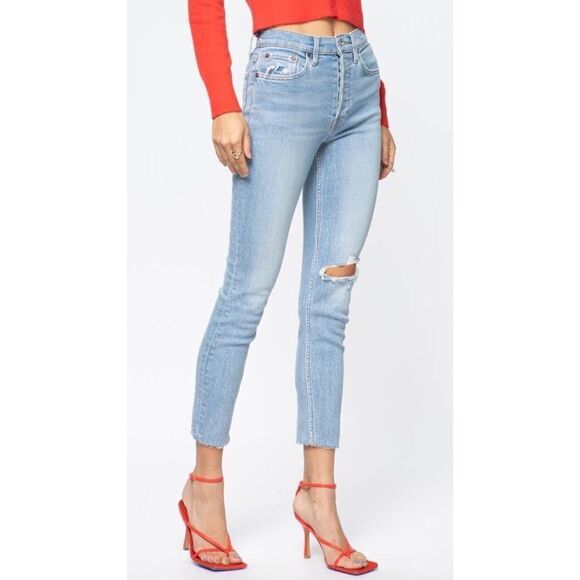 Re/Done 90s High Rise Ankle Crop in Worn Bright Blue size 27” - Picture 2 of 9